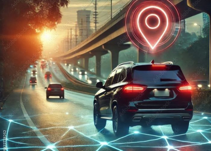 modern car with gps navigation and city geolocation